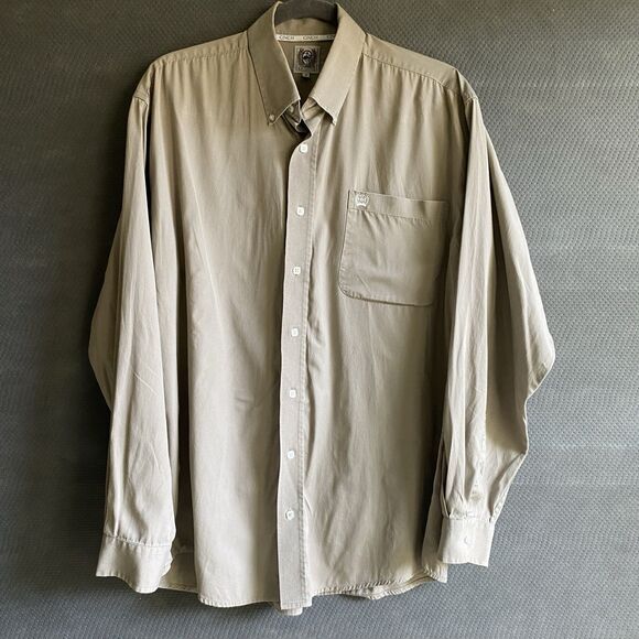 Cinch Shirt Mens Medium Tan Long Sleeve Button Down Western Cowboy Casual - Picture 1 of 6